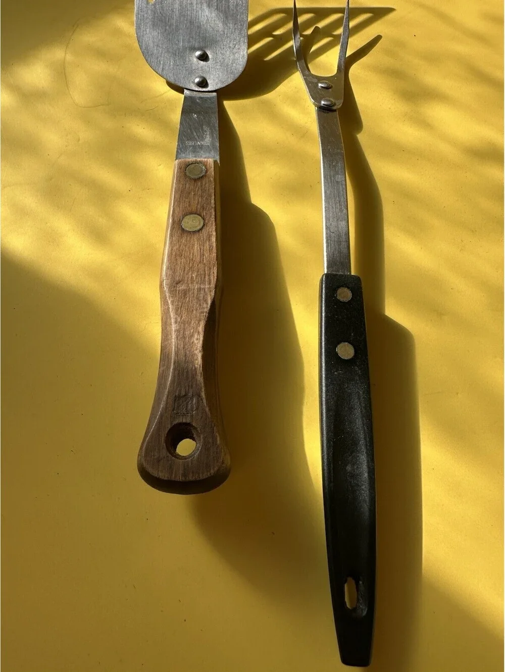Vintage Stainless Spatula & Serving Fork with Wooden Handles 13